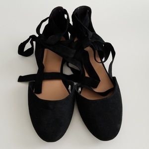 Black lace up ballet flats